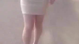 Korean girl walking with tits out