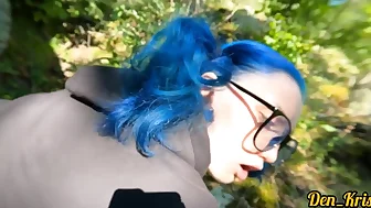 With Blue Hair In Glasses Loves To Have Sex In Public And Gets Cum