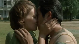 AMWF Lauren Cohan British Woman Interracial Kiss Korean Man