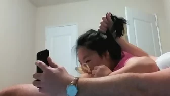 ASIAN FUCKS HER OWN FACE WITH INSANE HARDCORE DEEPTHROAT BLOWJOB