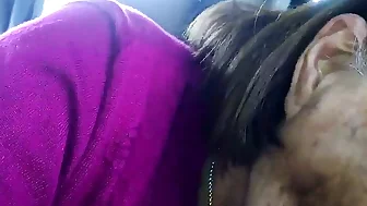 Old Korean Asian Woman Sucking BBC dry in car.