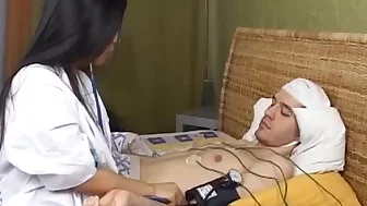 hot asian korean teen nurse helpng her white russian patient